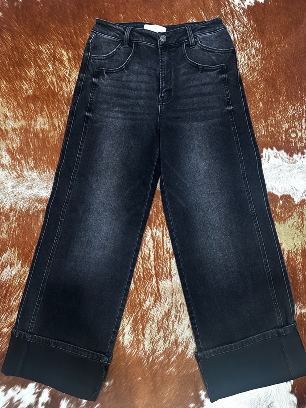 Dark Wash Wide Leg Women's Jeans - Black